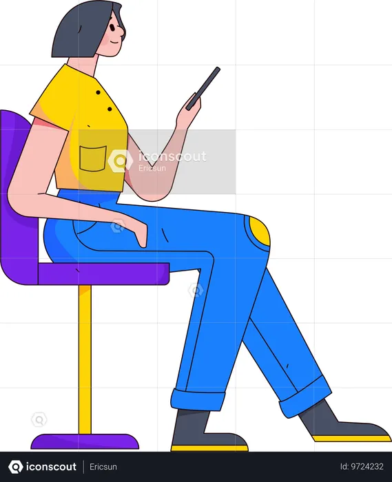 Frau sitzt auf Stuhl und telefoniert  Illustration