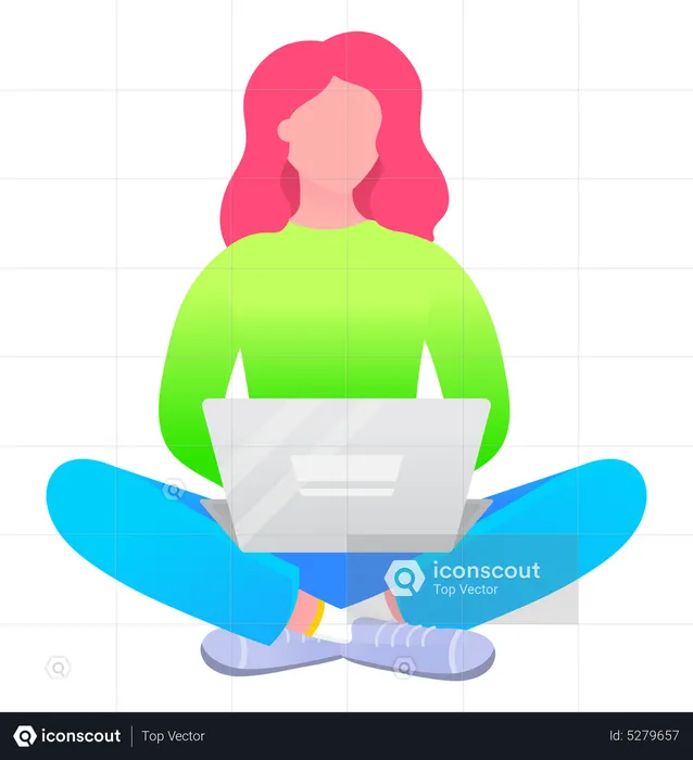 Frau sitzt mit Laptop auf dem Boden  Illustration