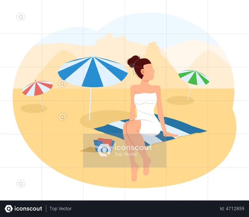 Frau Sonnenbaden am Strand  Illustration