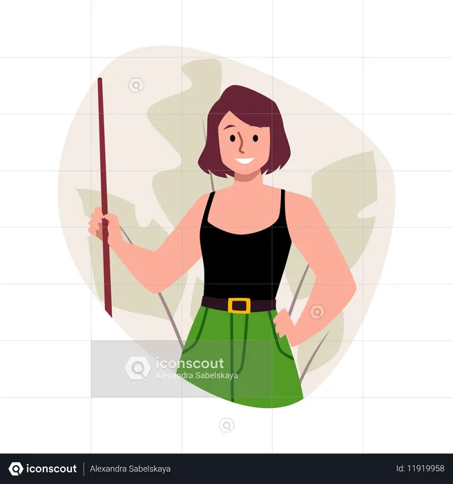 Frau Spieler hält Billard Queue  Illustration