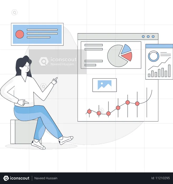 Frau spricht über Finanzanalysen  Illustration