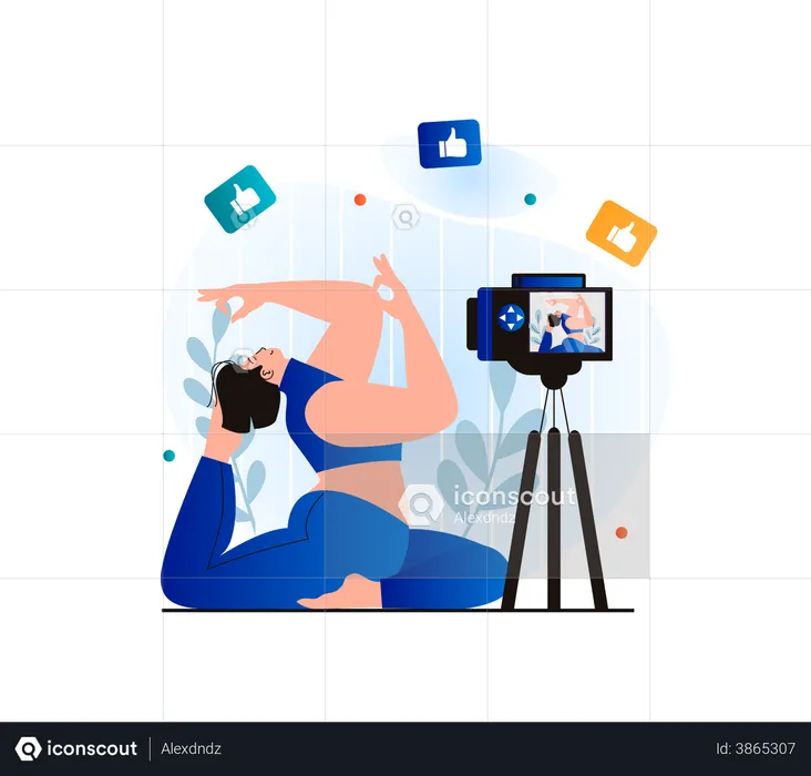 Frau streamt Live-Yoga-Tutorial  Illustration