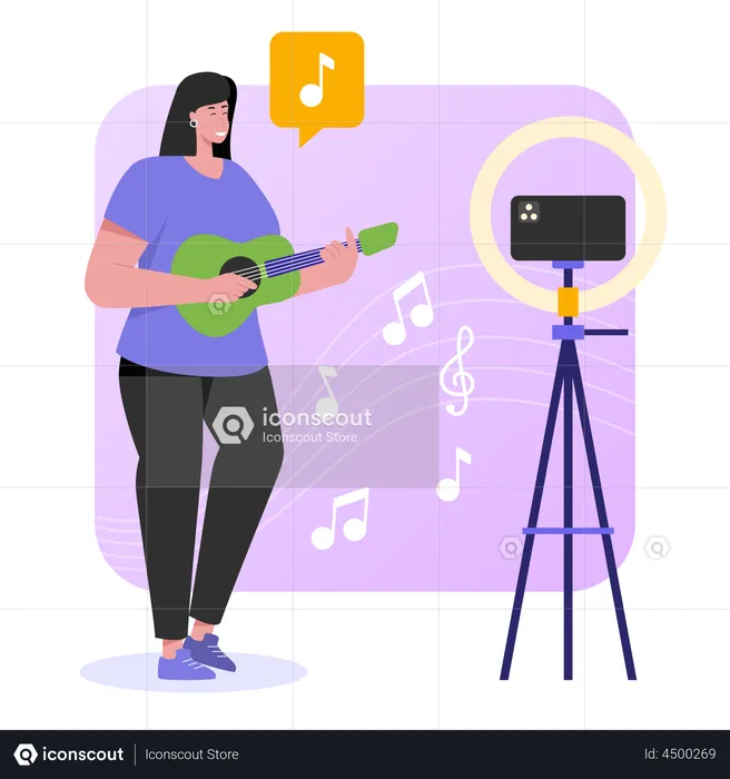 Frau streamt Musik online  Illustration