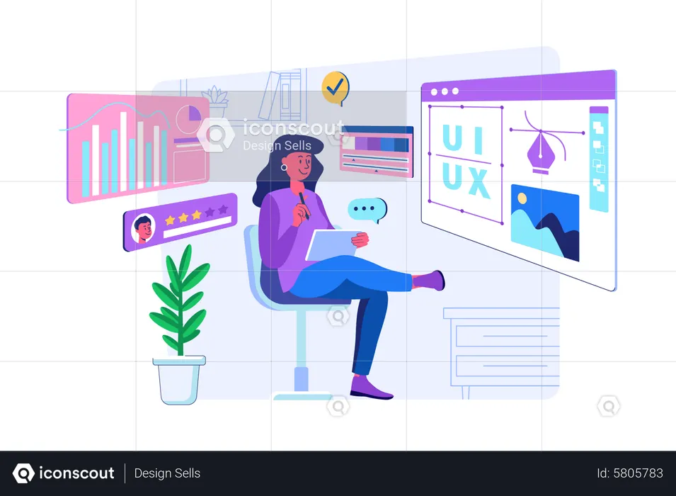 Frau sucht freiberuflichen UI-UX-Designer  Illustration