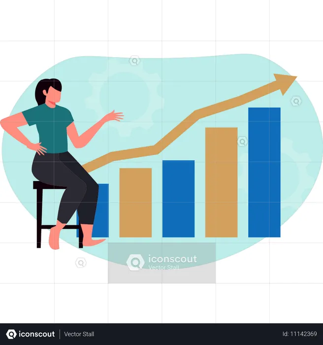 Frau schaut sich Geschäftswachstumsdiagramm an  Illustration