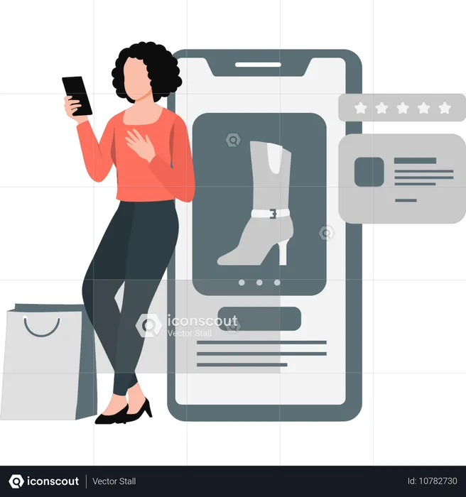 Frau sucht Online-Shopping-Bewertung  Illustration