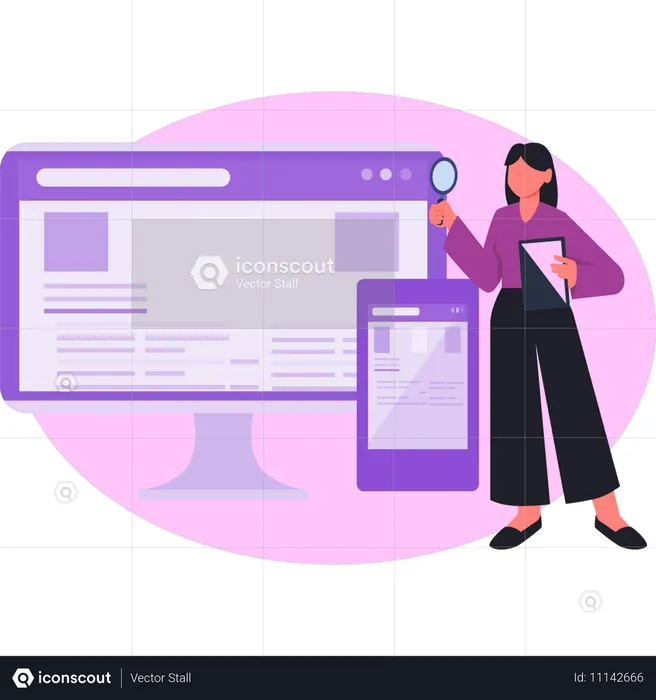 Frau durchsucht SEO-Website  Illustration