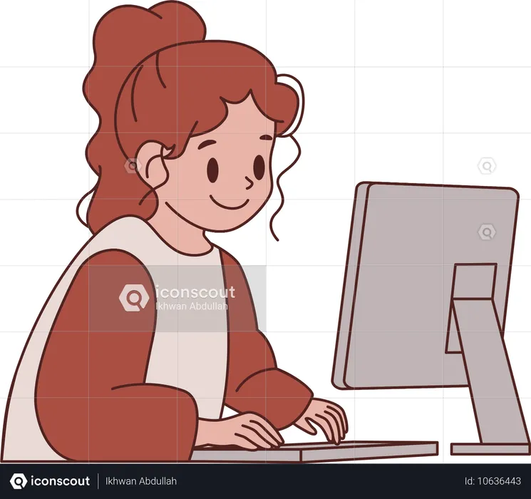 Frau tippt auf Computerbildschirm  Illustration