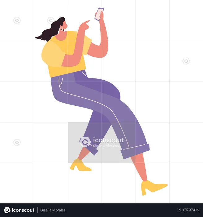 Frau tippt Nachricht am Telefon  Illustration