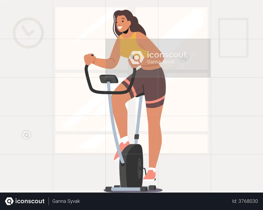 Frau trainiert auf Heimtrainer  Illustration