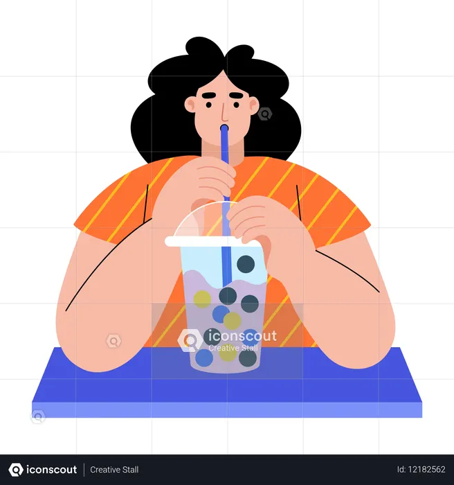 Frau trinkt Bubble Tea  Illustration