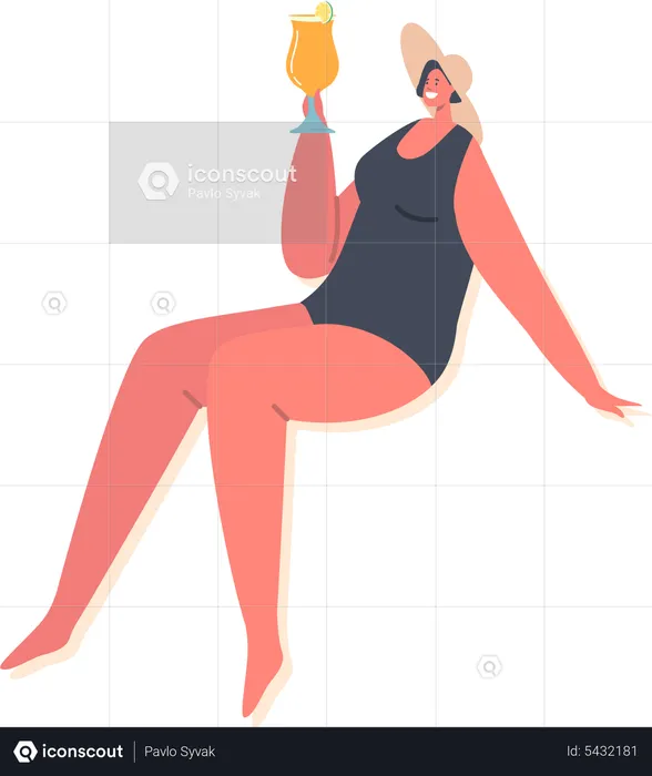 Frau trinkt Cocktail  Illustration