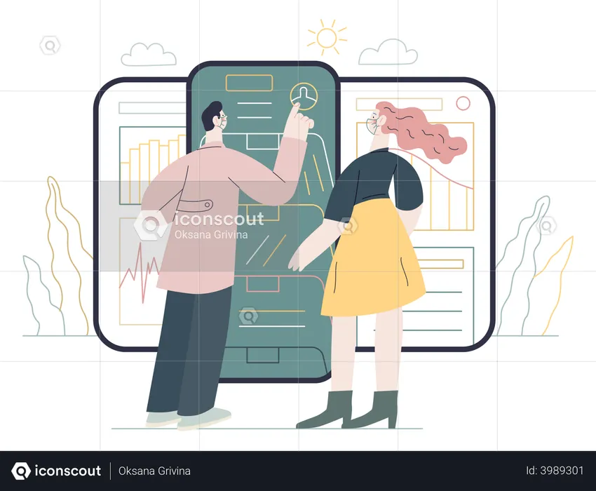 Frau überprüft digitale medizinische Untersuchung  Illustration