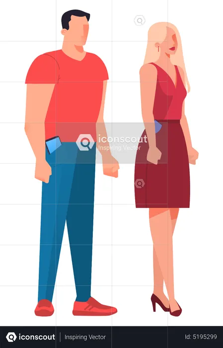 Frau und Mann mit Smartphone in der Vordertasche  Illustration