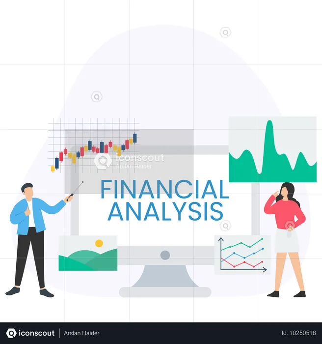 Frau und Mann präsentieren Finanzanalyse-Diagramm  Illustration