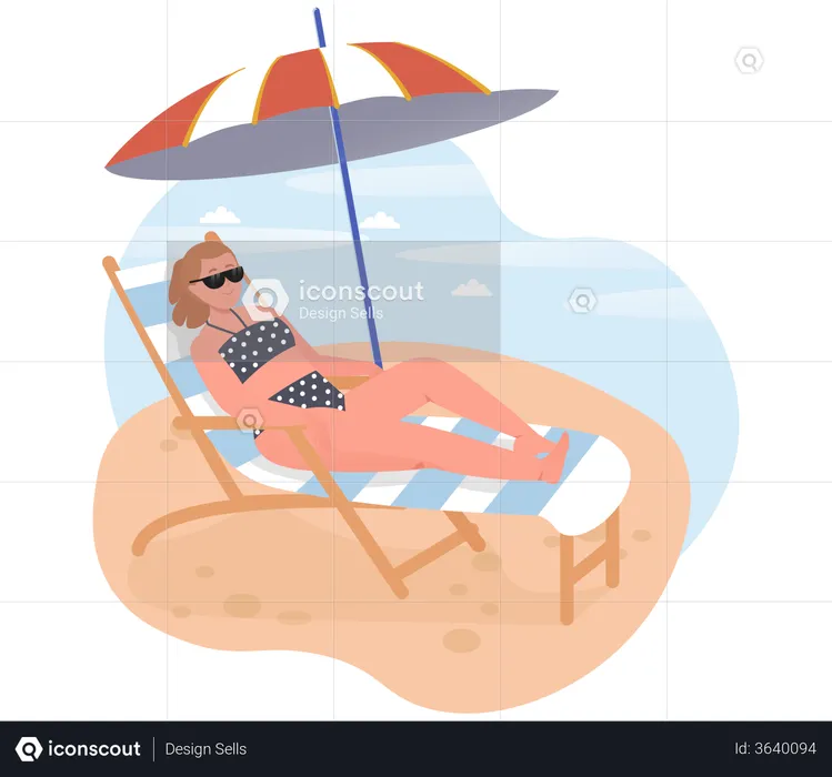 Frau verbringt Zeit am Strand  Illustration