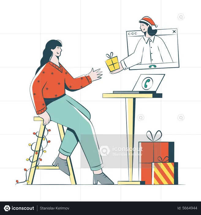 Frau wurde im Büro zu Weihnachten gratuliert  Illustration