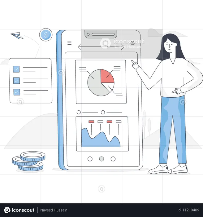 Frau zeigt auf mobiles SEO  Illustration