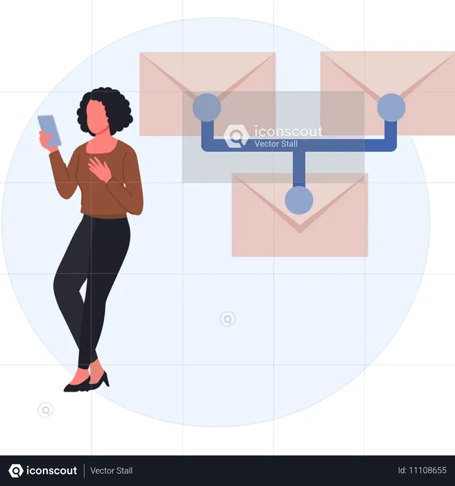 Frau zeigt E-Mail-Networking  Illustration