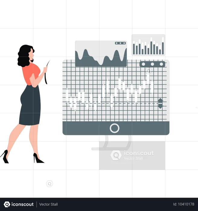 Frau zeigt Diagramm zu Unternehmensinvestitionen  Illustration