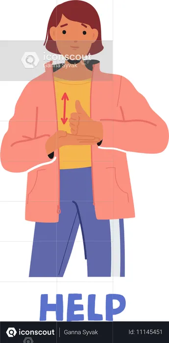 Frau zeigt Hilfe Gebärdensprache  Illustration