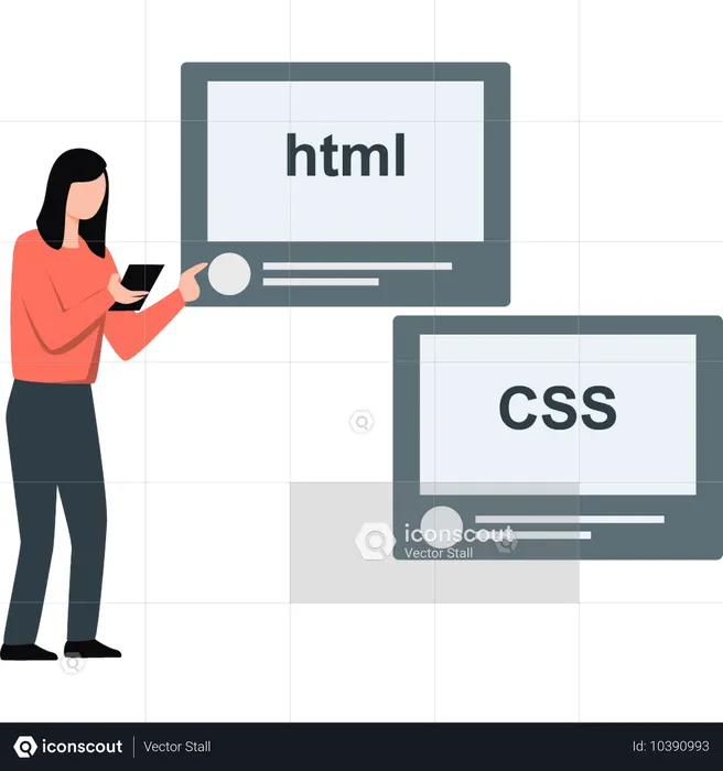 Frau zeigt HTML- und CSS-Webentwicklung  Illustration