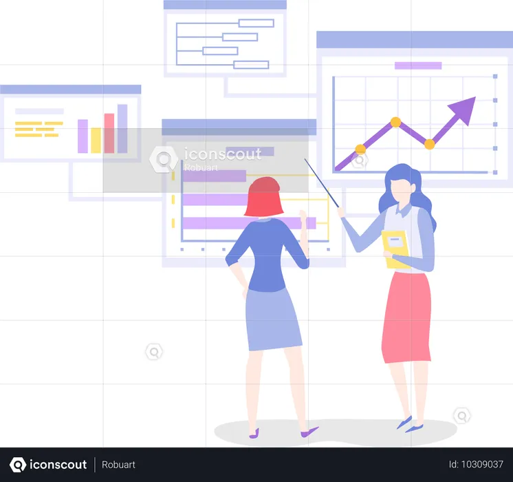 Frauen analysieren Diagramme  Illustration