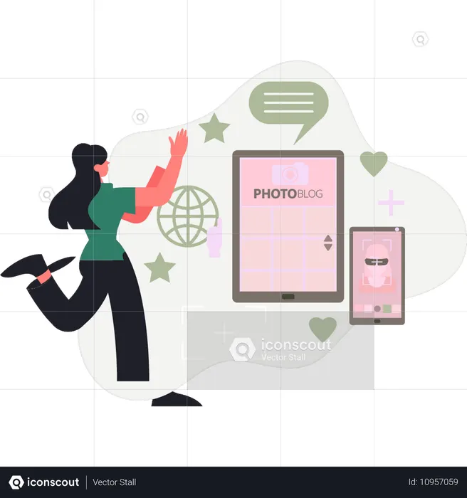 Frauen erzählen von Online-Foto  Illustration
