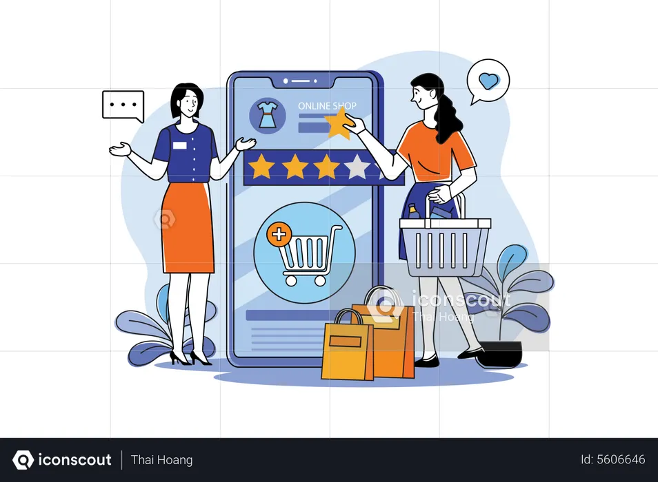 Frauen geben Feedback zum Online-Shopping  Illustration