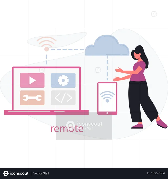 Frauen zeigen Remote-Daten  Illustration