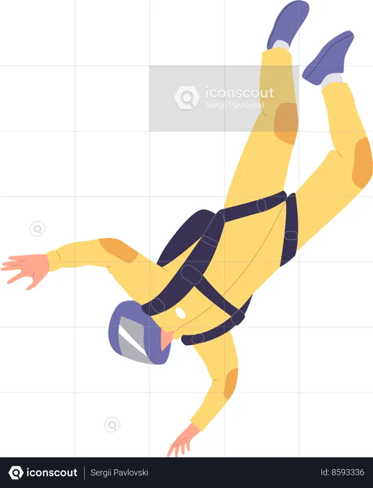 Free fall in air of happy active man wearing suit and protective helmet  Illustration