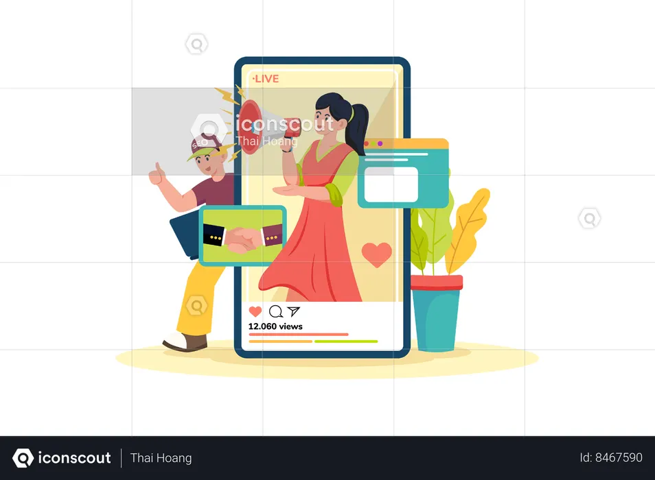 Influencer marketer collaborating for SEO boost  Illustration