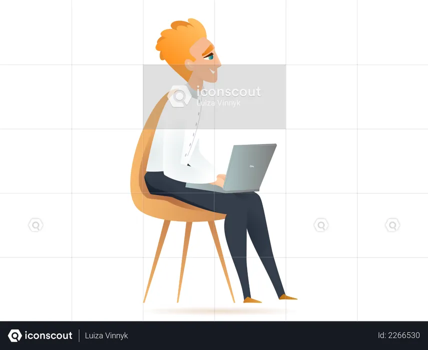 Freelance Man working on Laptop while Sitting on Chair  Illustration