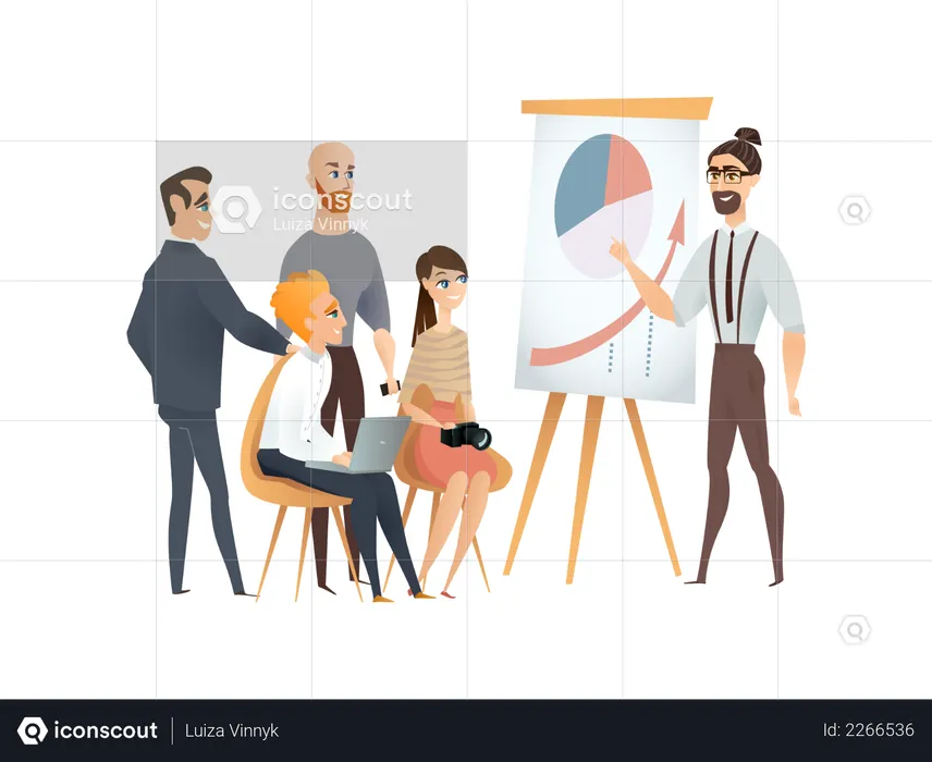 Freelance Team Meeting and Presentation at Modern Co-working Studio  Illustration