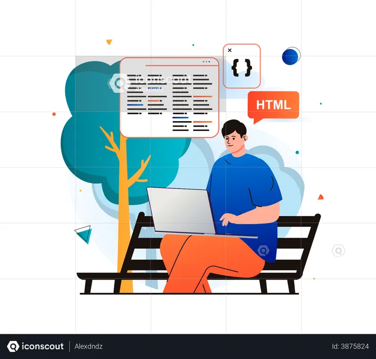 Freelance working Web development  Illustration