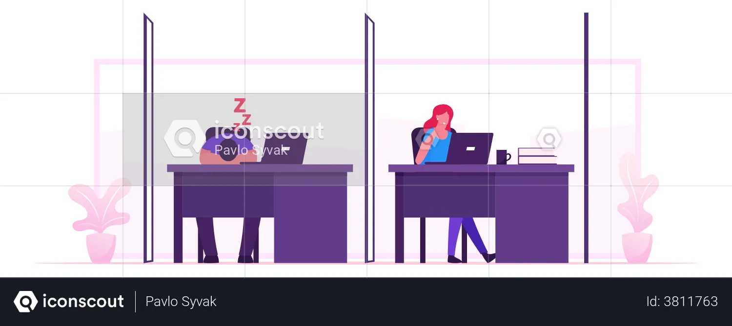 Freelancer Activity In Coworking Space  Illustration