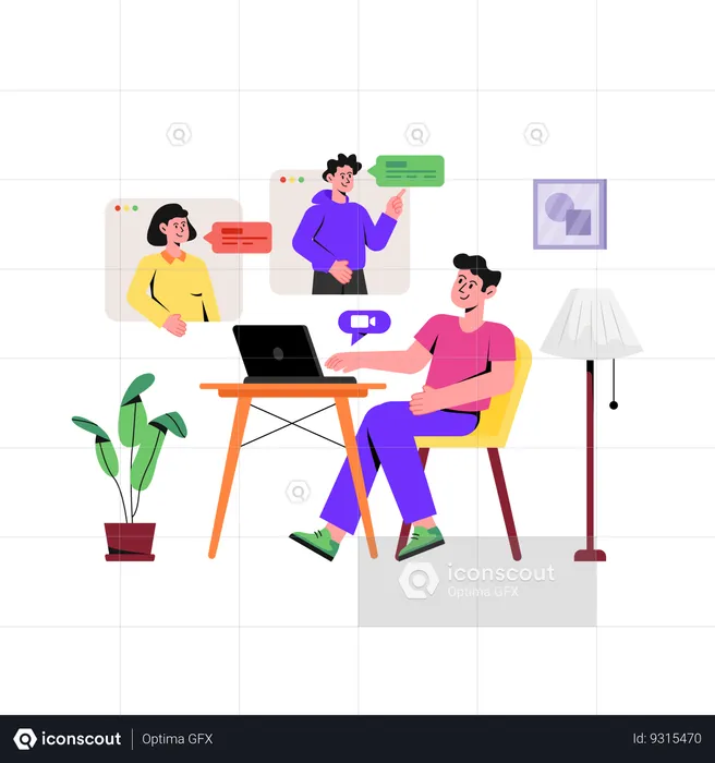 Freelancer Doing Online Meeting  Illustration