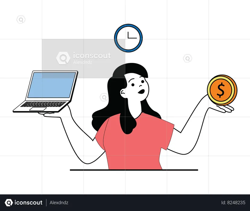 Freelancer getting money from freelancing work  Illustration