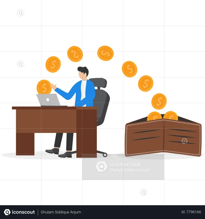 Freelancer getting money in wallet  Illustration