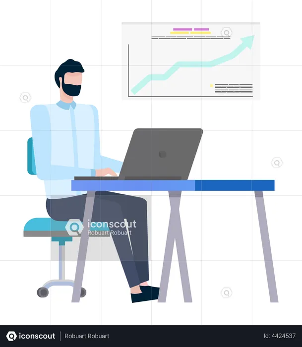 Freelancer Man Working on Laptop  Illustration