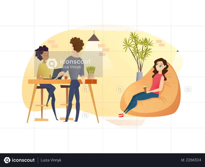 Freelancer people Resting and Working at Co working place  Illustration
