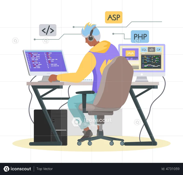 Freelancer Programmer on computer  Illustration