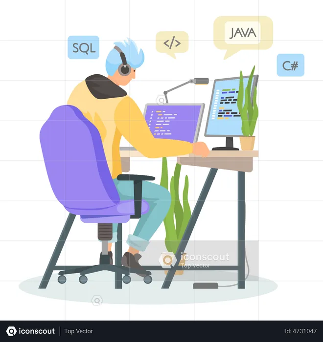 Freelancer Programmer on computer  Illustration