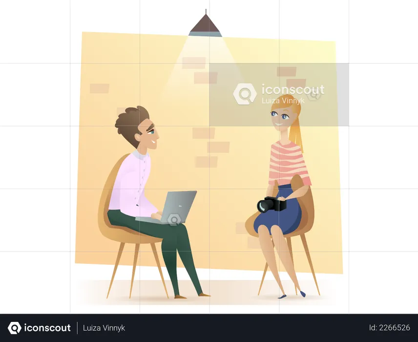 Freelancer Sitting in Modern Coworking Open Space  Illustration