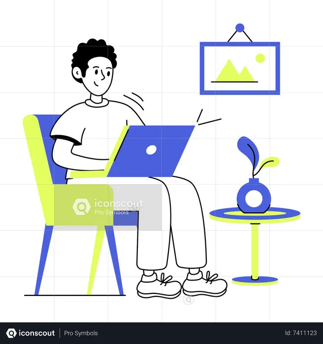 Freelancer sitting on chair and working on laptop  Illustration