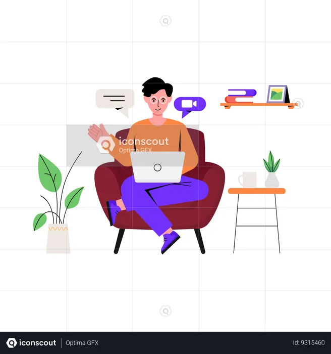 Freelancer Sitting On Chair  Illustration