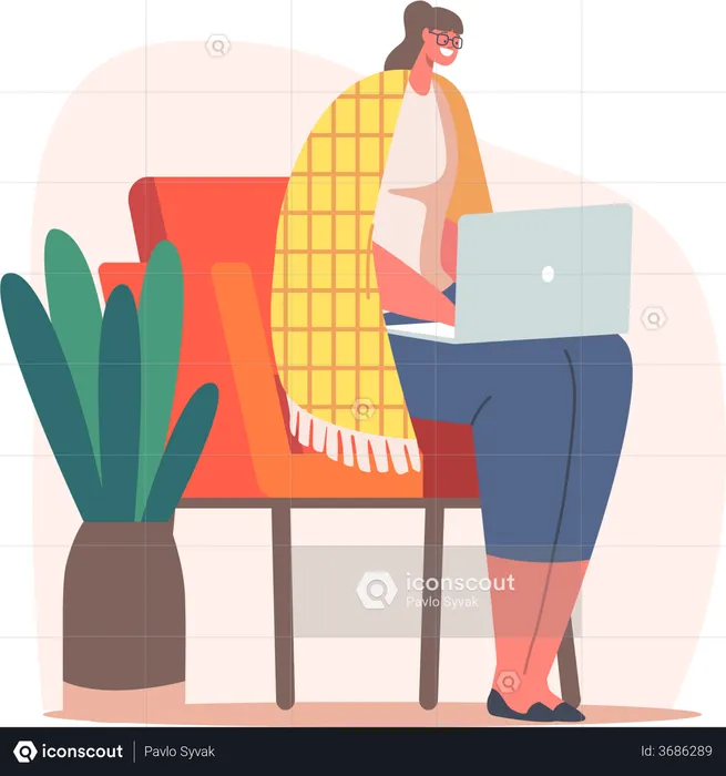 Freelancer trabajando en una computadora portátil sentado en una silla  Ilustración