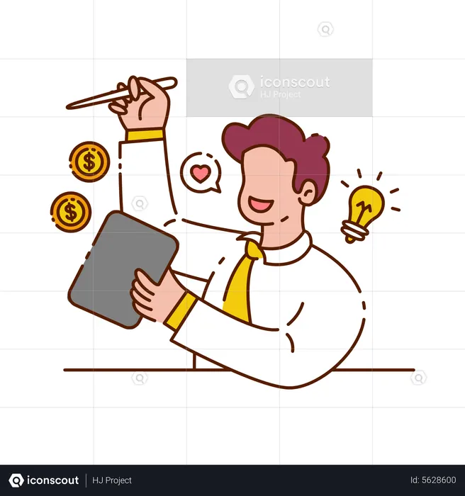 Homem freelance trabalhando na ideia  Ilustração