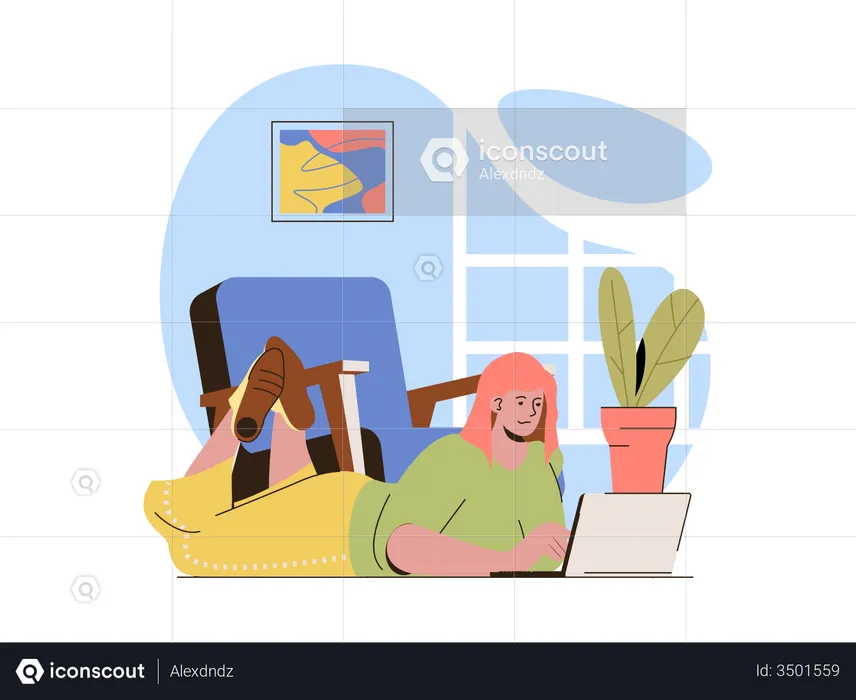 Freelancer woman sleeping and working from home  Illustration