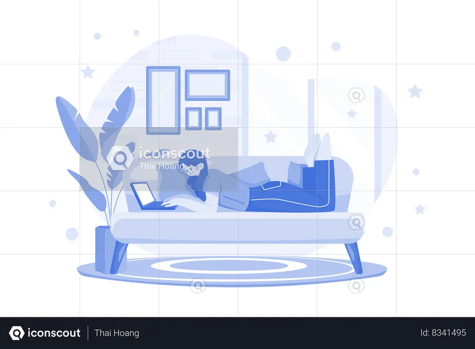 Freelancer woman working from home  Illustration